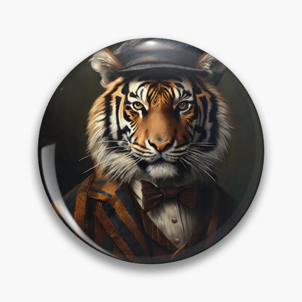 Item preview, Vintage Animal Art: Tiger Gentleman with a Cap Portrait | Animal Art | Oil Painting | Animal Portrait designed and sold by UnhingedBird.