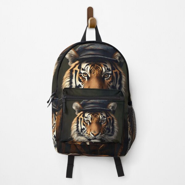Item preview, Vintage Animal Art: Tiger Gentleman with a Cap Portrait | Animal Art | Oil Painting | Animal Portrait designed and sold by UnhingedBird.