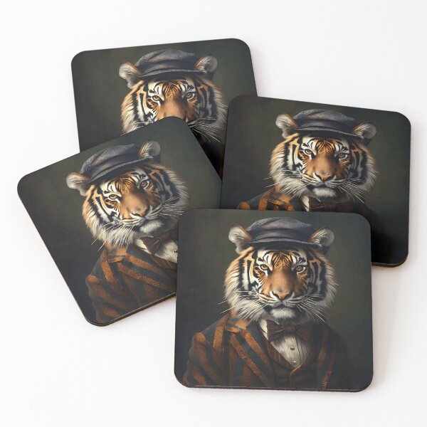 Item preview, Vintage Animal Art: Tiger Gentleman with a Cap Portrait | Animal Art | Oil Painting | Animal Portrait designed and sold by UnhingedBird.