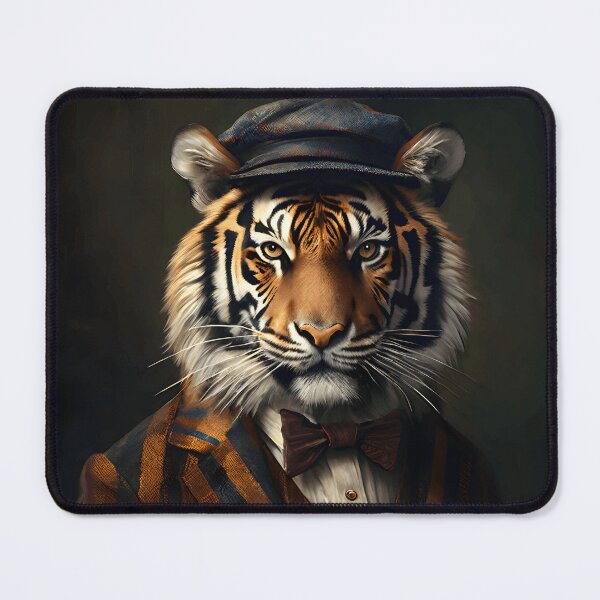 Item preview, Vintage Animal Art: Tiger Gentleman with a Cap Portrait | Animal Art | Oil Painting | Animal Portrait designed and sold by UnhingedBird.