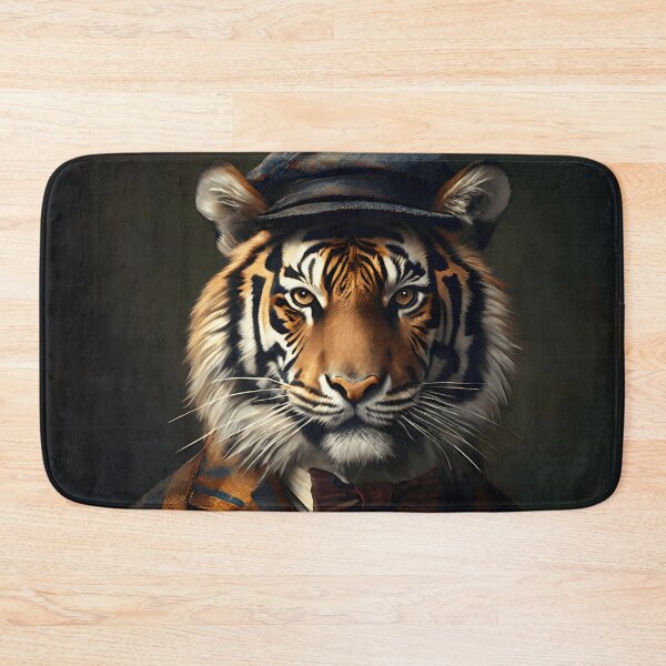 Item preview, Vintage Animal Art: Tiger Gentleman with a Cap Portrait | Animal Art | Oil Painting | Animal Portrait designed and sold by UnhingedBird.