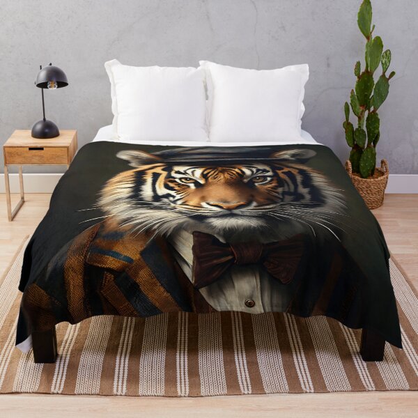 Item preview, Vintage Animal Art: Tiger Gentleman with a Cap Portrait | Animal Art | Oil Painting | Animal Portrait designed and sold by UnhingedBird.