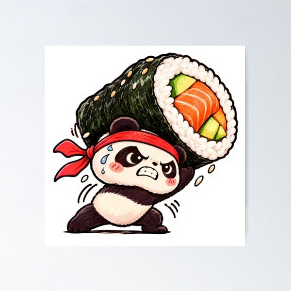 Item preview, Strong Ninja Panda Lifting Giant Sushi Roll designed and sold by Snurly.