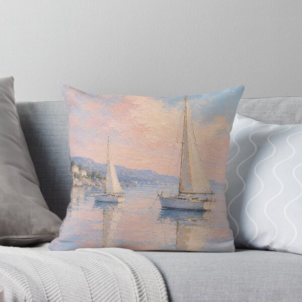 Item preview, Two Sailboats At Sunset - Pastel Seascape And Calm Ocean Painting designed and sold by Jozefin's Studio.