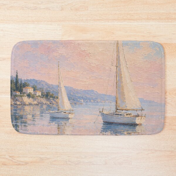 Item preview, Two Sailboats At Sunset - Pastel Seascape And Calm Ocean Painting designed and sold by Jozefin's Studio.