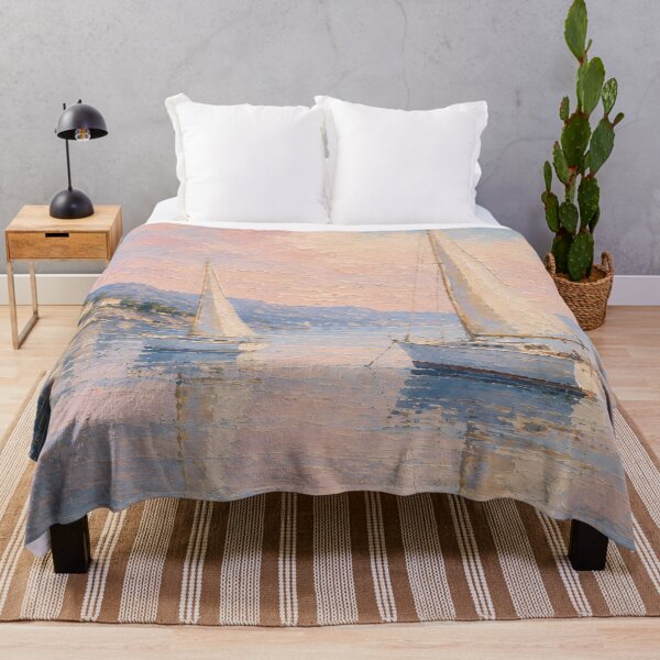 Item preview, Two Sailboats At Sunset - Pastel Seascape And Calm Ocean Painting designed and sold by Jozefin's Studio.