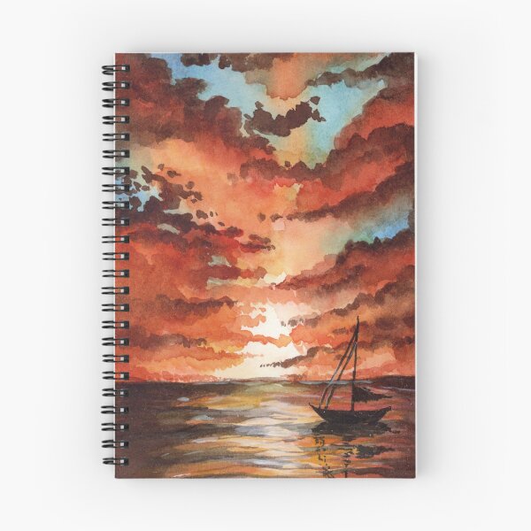 Item preview, Between Fire and Sea | Dramatic Sunset Watercolour designed and sold by ArithraStudio.