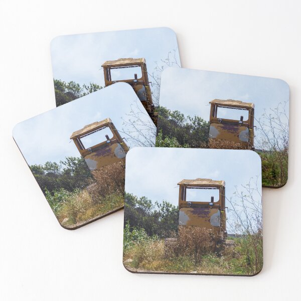 Item preview, Abandoned Yellow Bulldozer Overgrown in Field Under Blue Sky, Rusted Construction Machinery designed and sold by Nmallia.
