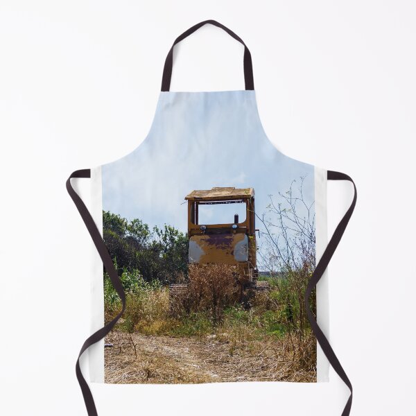 Item preview, Abandoned Yellow Bulldozer Overgrown in Field Under Blue Sky, Rusted Construction Machinery designed and sold by Nmallia.