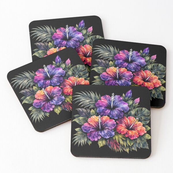 Item preview, Vibrant Tropical Hibiscus Watercolor Bouquet with Monstera Leaves designed and sold by IamNolmo.