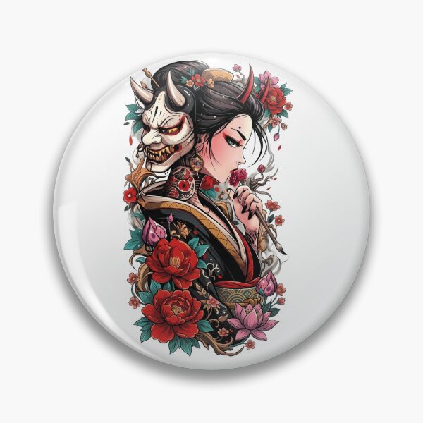Item preview, Japanese Geisha Oni Mask Art - Japanese Demon & Floral Aesthetic designed and sold by The Magic Hand.