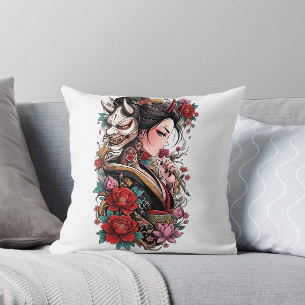 Item preview, Japanese Geisha Oni Mask Art - Japanese Demon & Floral Aesthetic designed and sold by The Magic Hand.