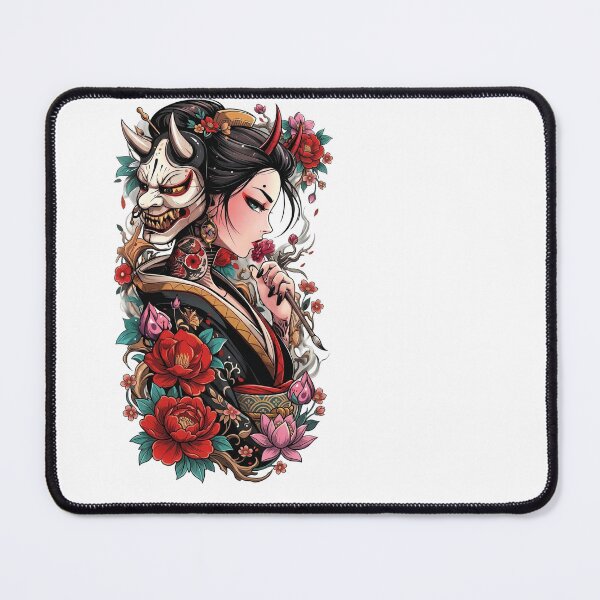Item preview, Japanese Geisha Oni Mask Art - Japanese Demon & Floral Aesthetic designed and sold by The Magic Hand.