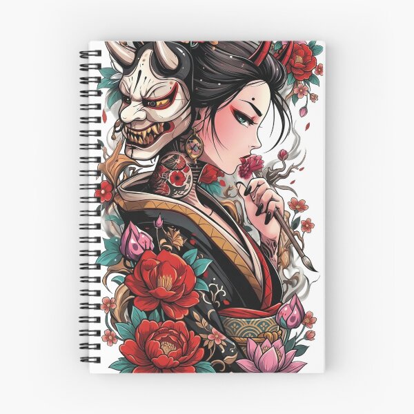 Item preview, Japanese Geisha Oni Mask Art - Japanese Demon & Floral Aesthetic designed and sold by The Magic Hand.
