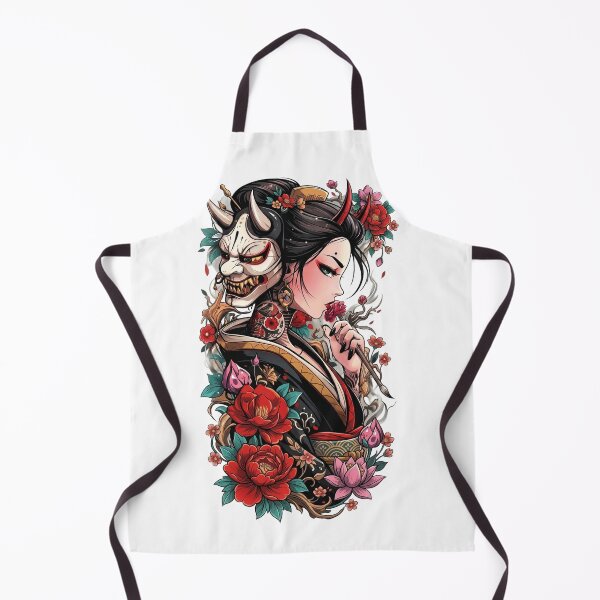 Item preview, Japanese Geisha Oni Mask Art - Japanese Demon & Floral Aesthetic designed and sold by The Magic Hand.
