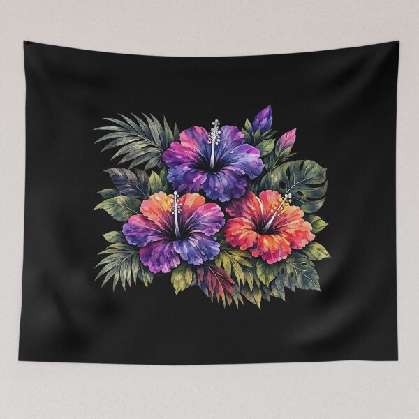 Item preview, Vibrant Tropical Hibiscus Watercolor Bouquet with Monstera Leaves designed and sold by IamNolmo.