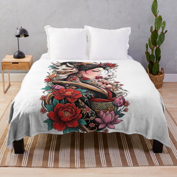 Item preview, Japanese Geisha Oni Mask Art - Japanese Demon & Floral Aesthetic designed and sold by The Magic Hand.