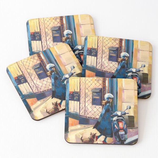 Item preview, Vintage Blue Vespa Scooter Travel Art Print Girl and Dog designed and sold by CARRAANN.
