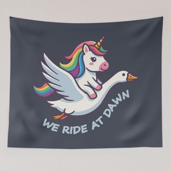 Item preview, We Ride At Dawn Cute Unicorn Riding Goose Meme designed and sold by chriswo-design.