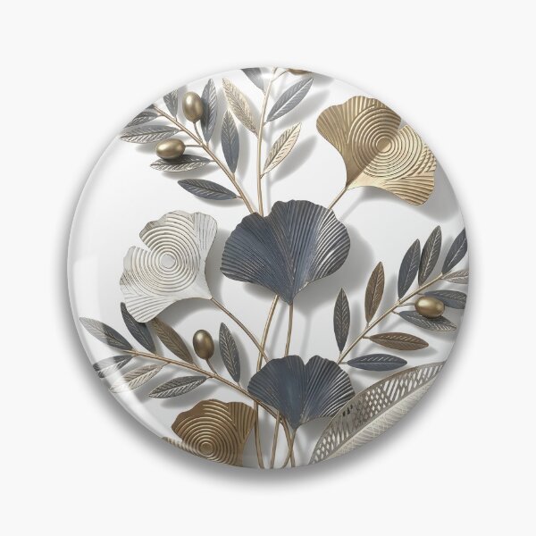 Item preview, 3D Metal Olive & Ginkgo Branch Wall Art Print | Gold Slate Blue Metallic Botanical Poster | Floating Relief Sculpture Illustration | Mediterranean Decor designed and sold by SergioMiklos.