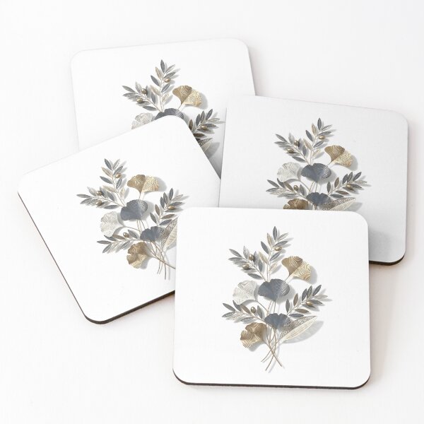 Item preview, 3D Metal Olive & Ginkgo Branch Wall Art Print | Gold Slate Blue Metallic Botanical Poster | Floating Relief Sculpture Illustration | Mediterranean Decor designed and sold by SergioMiklos.