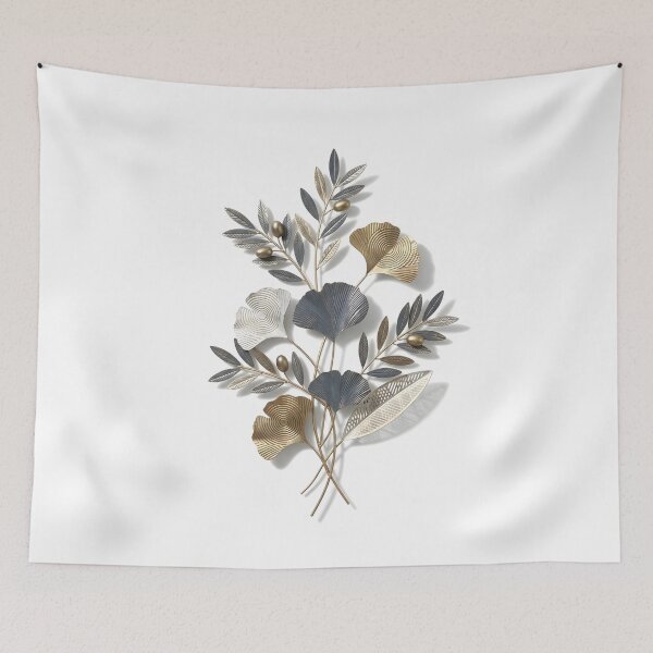 Item preview, 3D Metal Olive & Ginkgo Branch Wall Art Print | Gold Slate Blue Metallic Botanical Poster | Floating Relief Sculpture Illustration | Mediterranean Decor designed and sold by SergioMiklos.