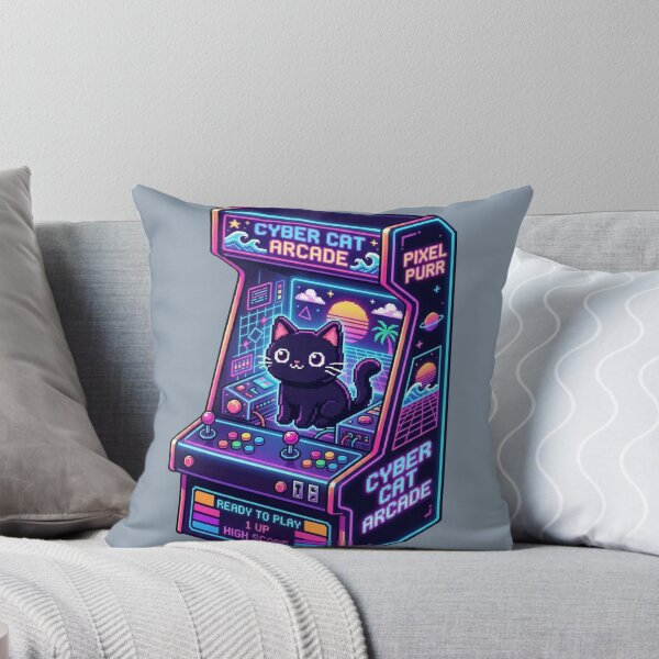 Item preview, Cute Cyber Cat Arcade Retro Aesthetic Vaporwave Neon Design designed and sold by Jennis Art studio.