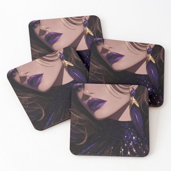Item preview, Purple Glamour Portrait | Elegant Beauty with Violet Makeup & Feather Earrings | Fashion Art designed and sold by GarnerSupplyCo.