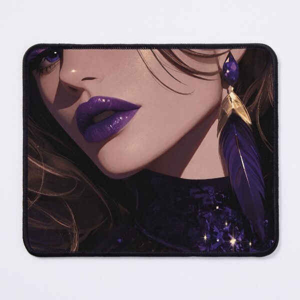 Item preview, Purple Glamour Portrait | Elegant Beauty with Violet Makeup & Feather Earrings | Fashion Art designed and sold by GarnerSupplyCo.