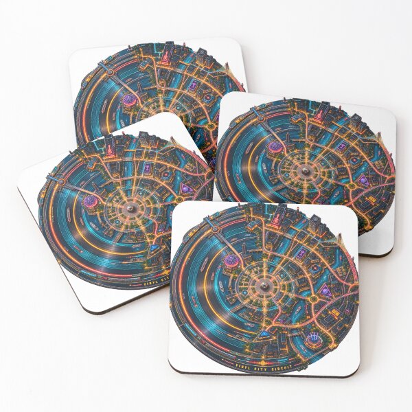 Item preview, Vinyl City Circuit – Neon Record Map Art designed and sold by Golden Era Studio.