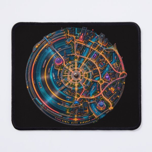 Item preview, Vinyl City Circuit – Neon Record Map Art designed and sold by Golden Era Studio.