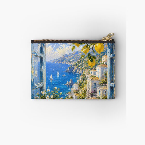 Item preview, Amalfi Coast Window With Lemons - Blue Shutters And Sea View Painting designed and sold by Jozefin's Studio.