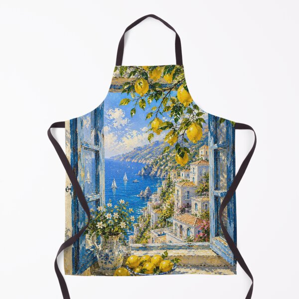 Item preview, Amalfi Coast Window With Lemons - Blue Shutters And Sea View Painting designed and sold by Jozefin's Studio.