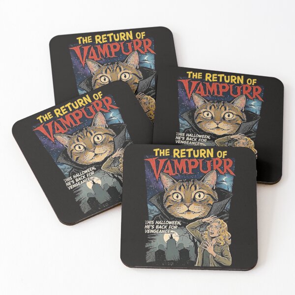 Item preview, The Return Of Vampurr Funny Halloween Cat Vintage Movie Poster designed and sold by BowbinaStudio.