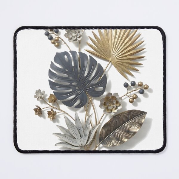 Item preview, 3D Metal Tropical Botanical Bouquet Wall Art Print | Gold Monstera Palm Fan Succulent Poster | Slate Blue & Brass Metallic Relief | Modern Home Decor designed and sold by SergioMiklos.
