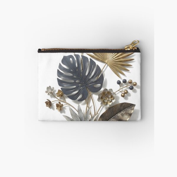 Item preview, 3D Metal Tropical Botanical Bouquet Wall Art Print | Gold Monstera Palm Fan Succulent Poster | Slate Blue & Brass Metallic Relief | Modern Home Decor designed and sold by SergioMiklos.