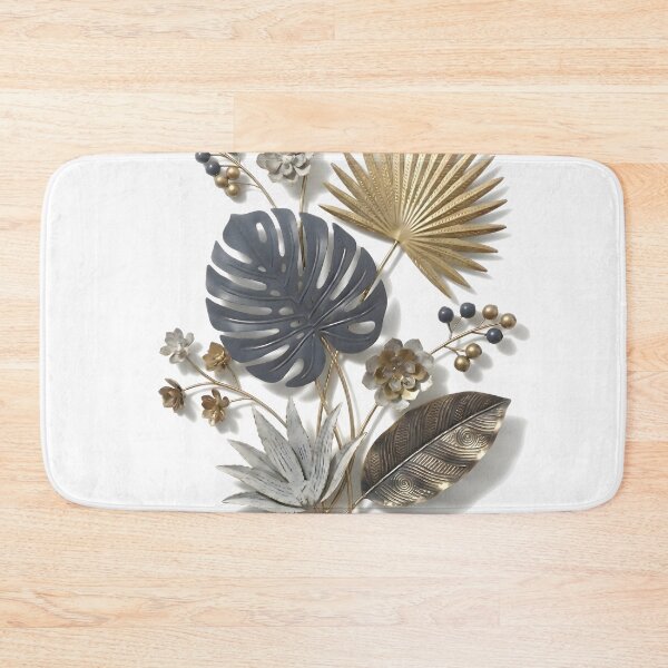 Item preview, 3D Metal Tropical Botanical Bouquet Wall Art Print | Gold Monstera Palm Fan Succulent Poster | Slate Blue & Brass Metallic Relief | Modern Home Decor designed and sold by SergioMiklos.