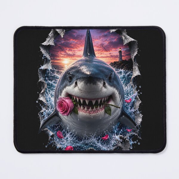 Item preview, 3D Great White Shark Rose Romance designed and sold by AI-Only Creations.