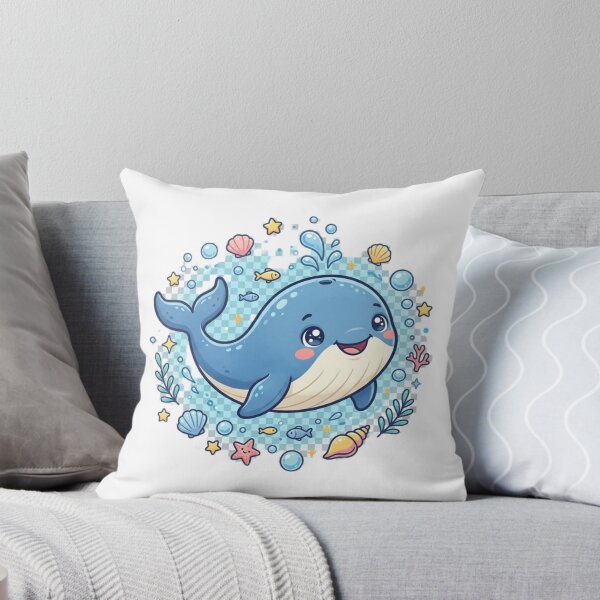 Item preview, Happy Little Blue Whale with Bubbles & Seashells designed and sold by Tinydoodlenest .