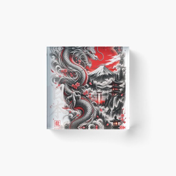 Item preview, Japanese Dragon Red Sun Cherry Blossom Art designed and sold by Print Print On.
