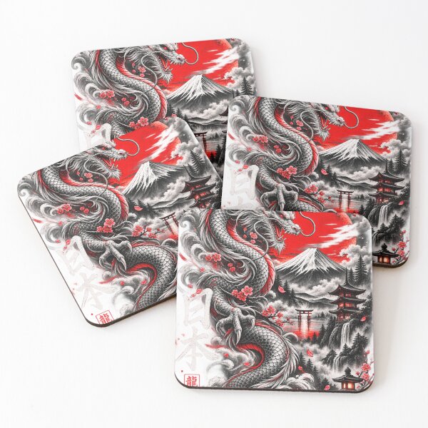 Item preview, Japanese Dragon Red Sun Cherry Blossom Art designed and sold by Print Print On.
