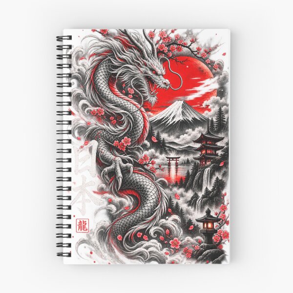 Item preview, Japanese Dragon Red Sun Cherry Blossom Art designed and sold by Print Print On.