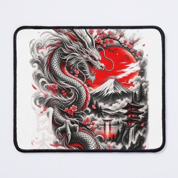 Item preview, Japanese Dragon Red Sun Cherry Blossom Art designed and sold by Print Print On.