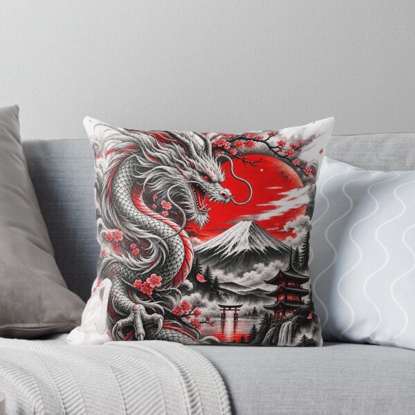Item preview, Japanese Dragon Red Sun Cherry Blossom Art designed and sold by Print Print On.
