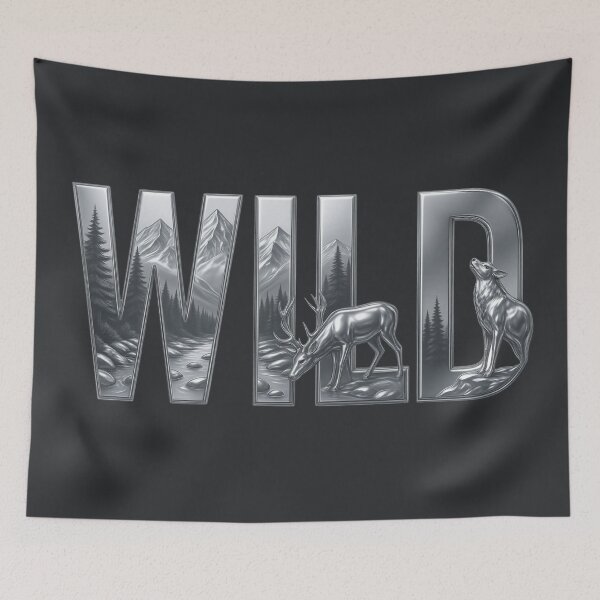 Item preview, Wild Wilderness Deer Wolf Mountain Landscape Metallic Chrome Nature Art designed and sold by MarCinu Art.
