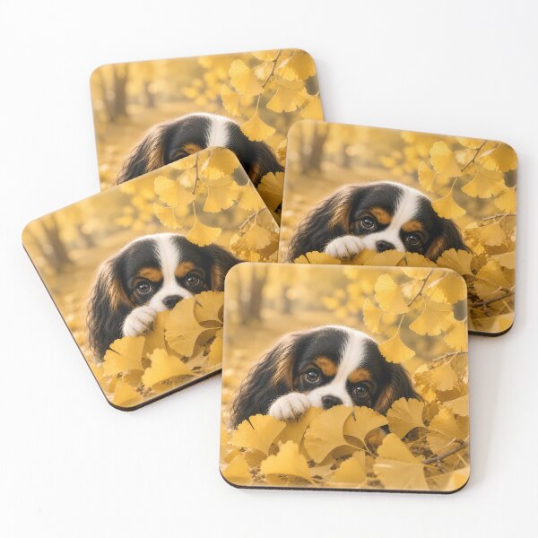 Item preview, Cavalier King Charles Spaniel Peeking Through Golden Ginkgo Leaves designed and sold by ManJiangHong.