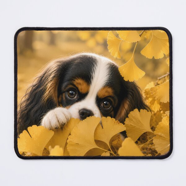 Item preview, Cavalier King Charles Spaniel Peeking Through Golden Ginkgo Leaves designed and sold by ManJiangHong.