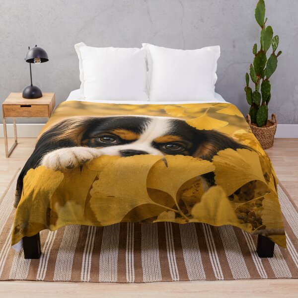 Item preview, Cavalier King Charles Spaniel Peeking Through Golden Ginkgo Leaves designed and sold by ManJiangHong.
