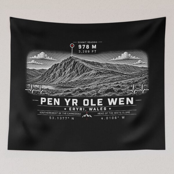 Item preview, ❤️ HEARTBEATS OF THE WORLD COLLECTION ❤️ - Pen yr Ole Wen Summit Emblem - WHITE SLOPE - ERYRI - WALES designed and sold by WheelieGdArt.