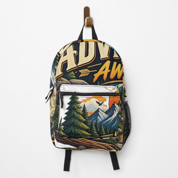 Item preview, Adventure Awaits Vintage Mountain Hiking Camping Outdoor Design designed and sold by RobertArt08.